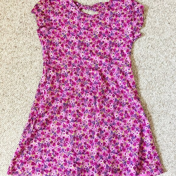 Route 66 Purple Floral Rose Mini Flared Back Bow Dress Girls 14 16 - Picture 5 of 10